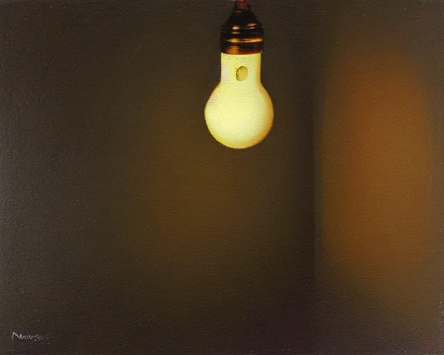 Image similar to Lightbulb in a lone room casting light on the walls. Norbert Schwontkowski oil painting.