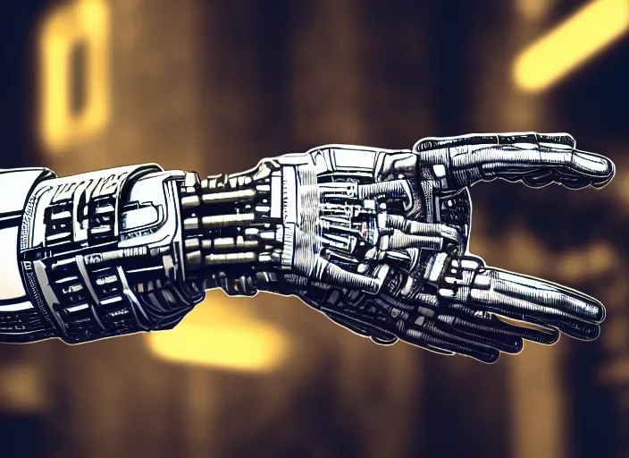 Prompt: mechanical cybernetic hand holds a bitcoin. centered. horror cyberpunk dystopia style. highly detailed 8 k. intricate. nikon d 8 5 0 3 0 0 mm. award winning photography.