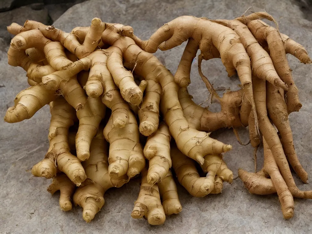 Image similar to a ginger root in the shape of a pack mule, a pack mule, a pack mule shaped ginger root, hyperrealistic