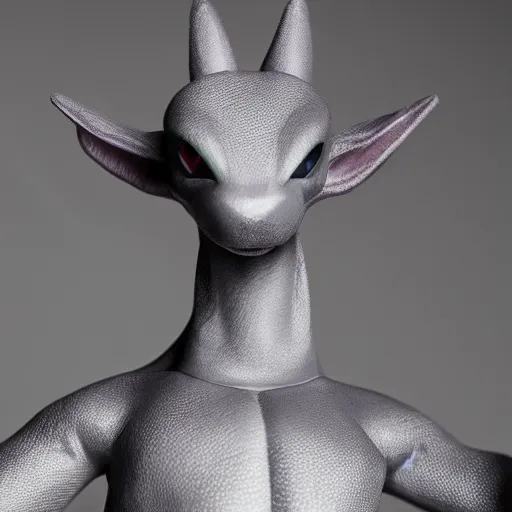 Prompt: a scary portrait of mewtwo, hyper realistic, 1 0 0 mm, studio lighting