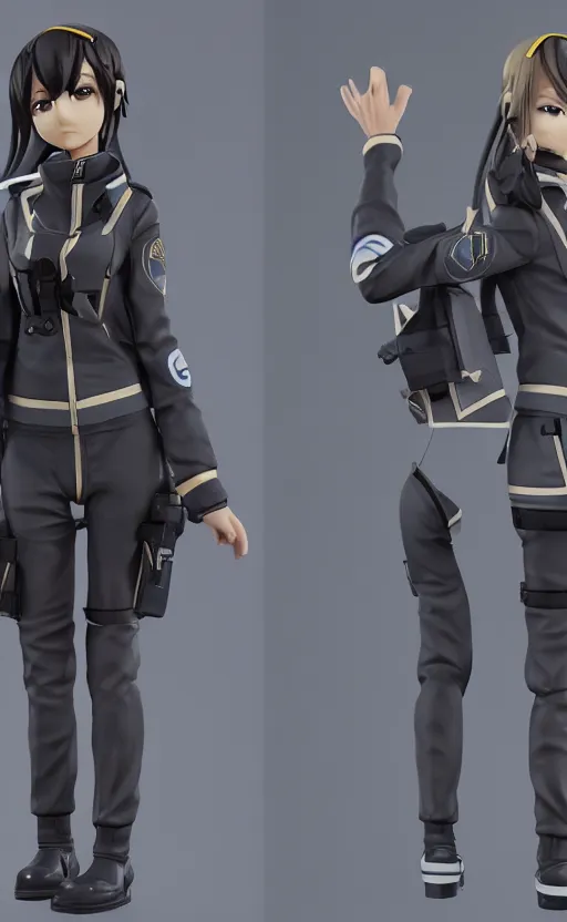 Image similar to Anime girl figure in pilot uniform, unreal engine, highly detailed.