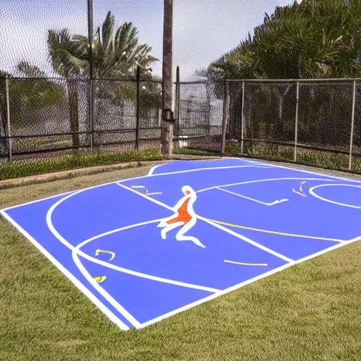 Image similar to a basketball court with aliens playing on it