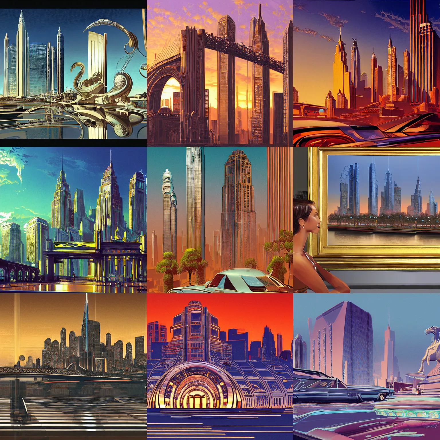 Prompt: digital art, detailed realistic illustration of a beautiful skyline with rich ornamentation and a monument, by Syd Mead, detailed photo