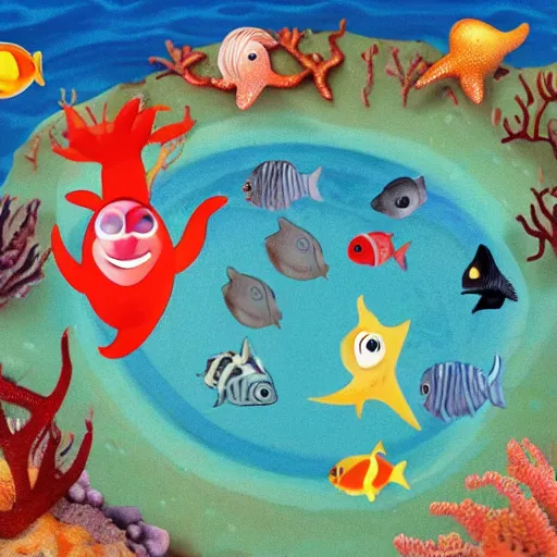 Image similar to A world where sea animals walk on land and land animals swim in the sea