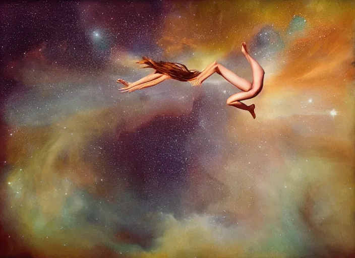 Image similar to falling girl into the cosmos, kieth thomsen