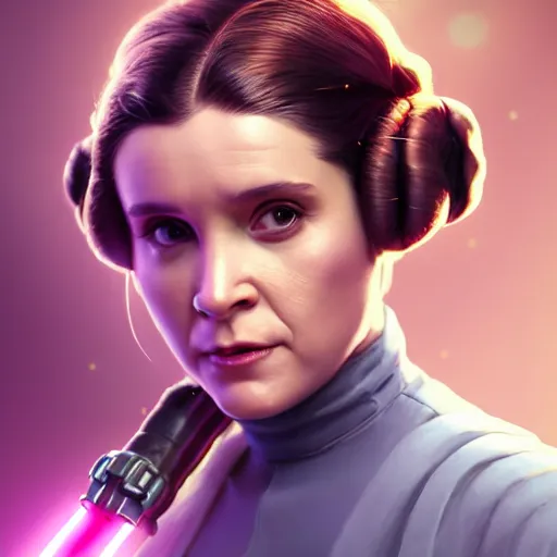 Prompt: Princess Leia , holding a light saber , made by Stanley Artgerm Lau, WLOP, Rossdraws, ArtStation, CGSociety, concept art, cgsociety, octane render, trending on artstation, artstationHD, artstationHQ, unreal engine, 4k, 8k,