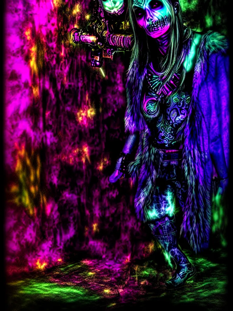 Image similar to glowing fantasy horror blacklight poster hdr