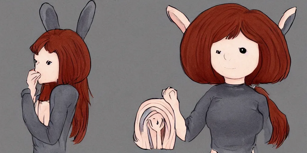 Image similar to women, dark skin, ginger, cartoon, sweatshirt, concept art, concept art, bunny ears,