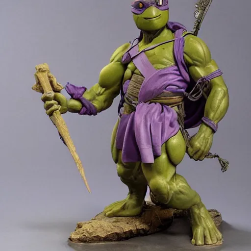 Image similar to donatello from the teenage mutant ninja turtles sculpted by donatello the renaissance artist