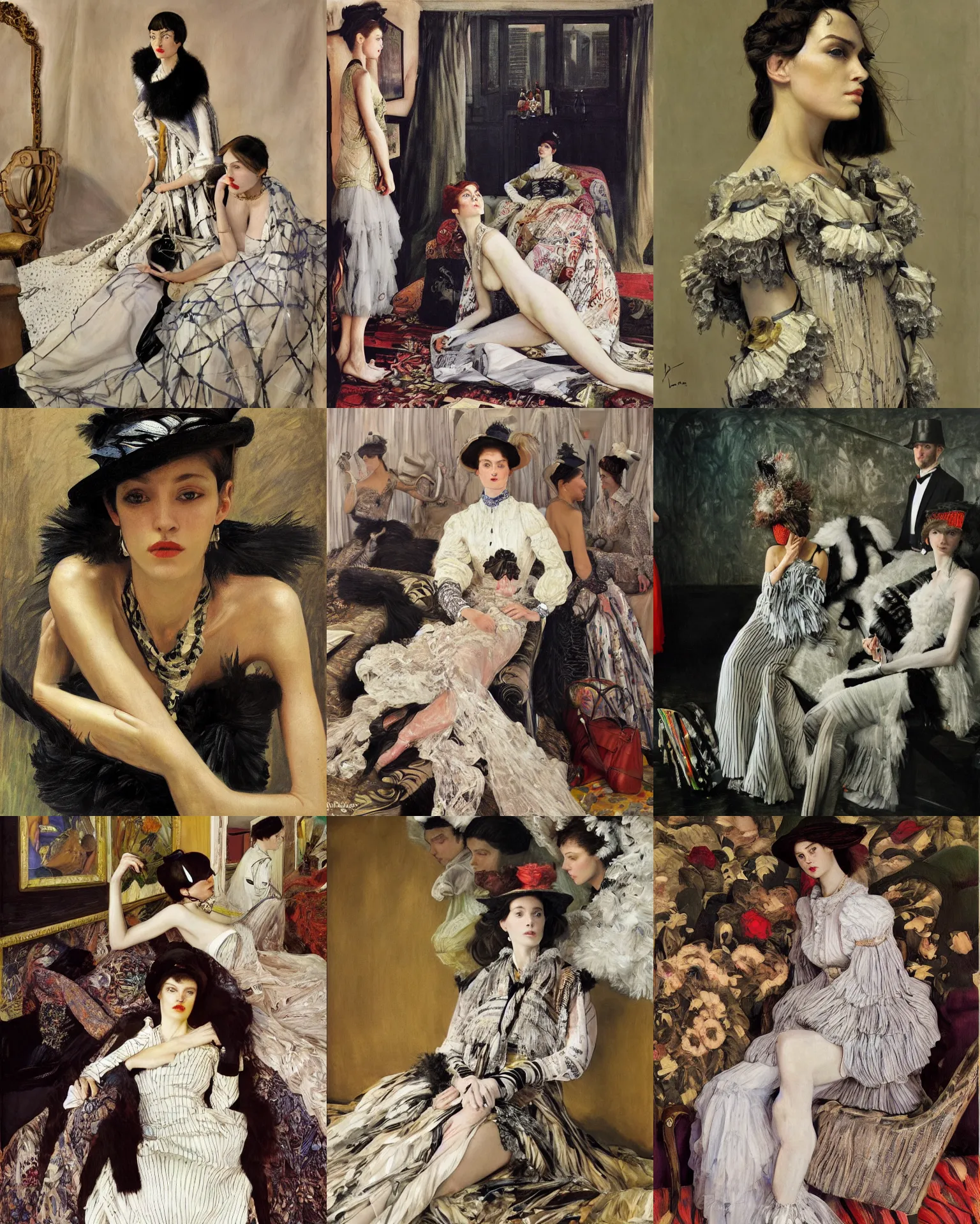 Prompt: a highly - detailed painting by james tissot and vogue magazine and zinaida serebriakova and edward hopper and annie leibovitz of a modern!!! 2 0 1 0 s vogue fashion photography portrait, studio photography.