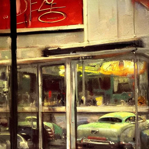 Prompt: 5 0 s diner painting by jeremy mann