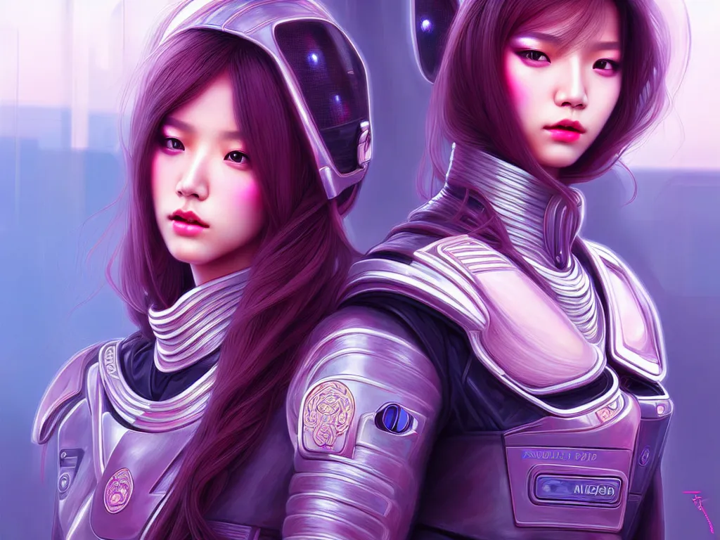 Image similar to portrait blackpink lisa, futuristic thiland police uniform female, at future neon light rooftop, ssci - fi and fantasy, intricate and very very beautiful and elegant, highly detailed, digital painting, artstation, concept art, smooth and sharp focus, illustration, art by tan zi and ayanamikodon and alphonse mucha and wlop