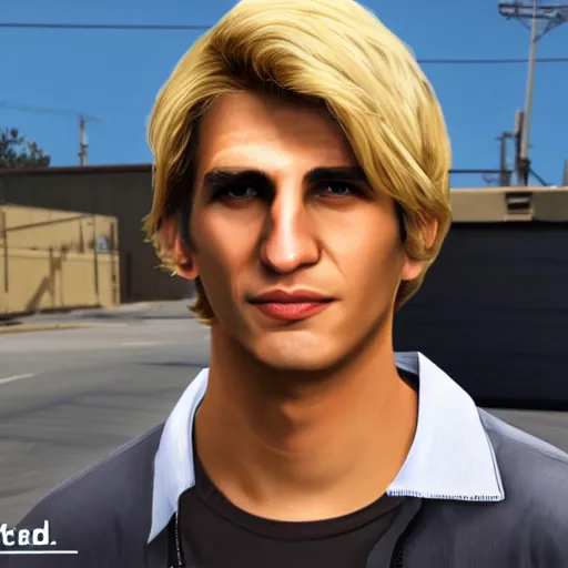 Image similar to xqc as a GTA style character on a loading screen, 4k, high detail, high-resolution photograph, professional photography, ultra-detail