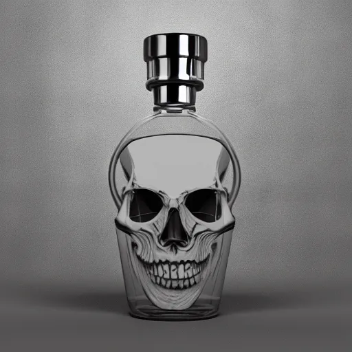 Prompt: transparent ancient winged skull flask, raytracing, 3d rendering, octane render