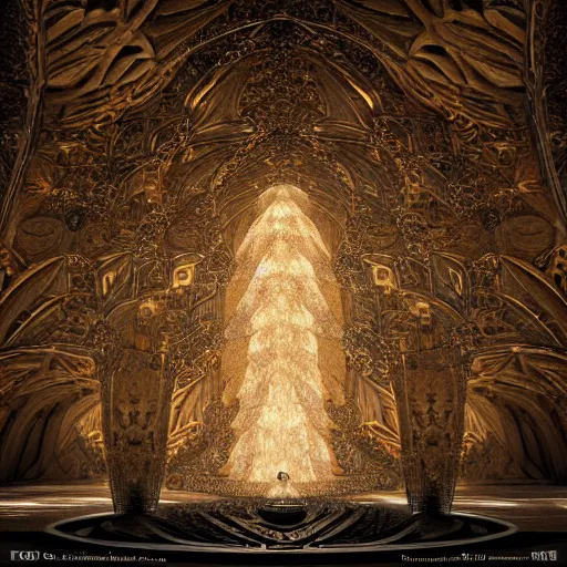 Image similar to a hyperrealistic 3 d render of a huge sprawling fractal cathedral interior populated by mandelbrot fractals by android jones, unreal engine, carved stone, carved soap, white color scheme, volumetric lighting, octane render, dramatic lighting, glowing, carved marble, opalescent, sacred geometry, religious, angelic, catholicpunk, stark, 8 k, ultra detailed