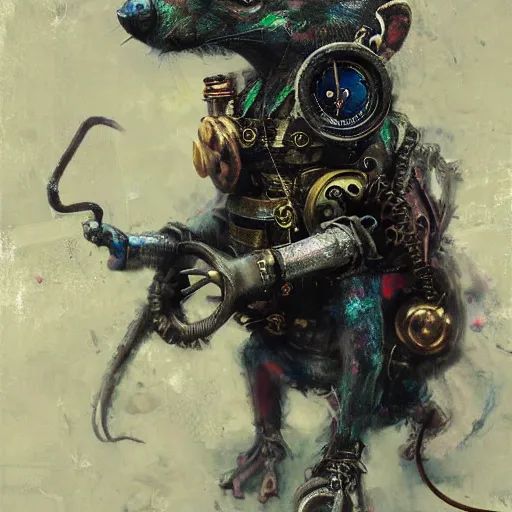 Image similar to steampunk rat, acid, 303, psychedelic, by ruan jia