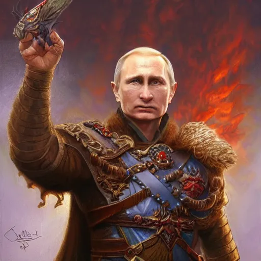 Image similar to Vladimir Putin as a fantasy D&D character, portrait art by Donato Giancola and James Gurney, digital art, trending on artstation