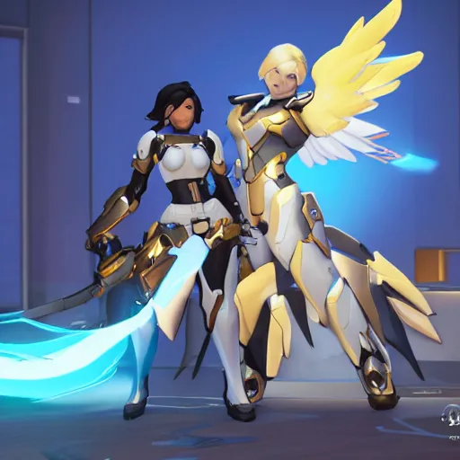 Image similar to mercy with pharah, in overwatch official style