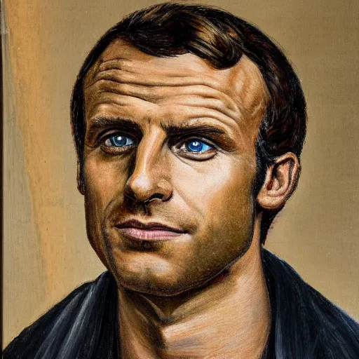 Image similar to portrait of Emmanuel macron, the prophet of the Common People, in the manner of a modern representation of Christ, high details, symmetrical face