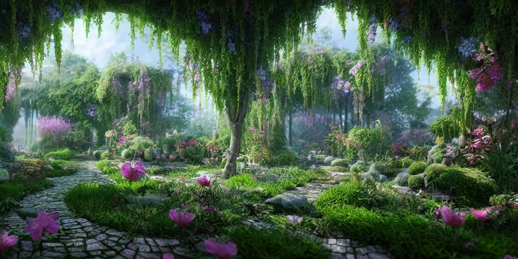 Prompt: in an ethereal magical garden, highly detailed, 8 k, hdr, award - winning, octane render, artstation