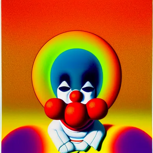 Image similar to happy clown by shusei nagaoka, kaws, david rudnick, airbrush on canvas, pastell colours, cell shaded, 8 k