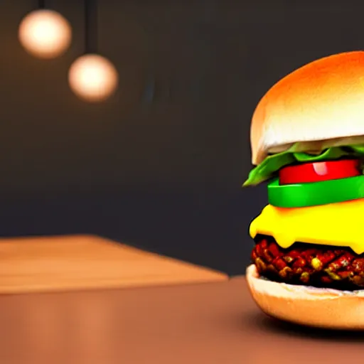 Prompt: a cat / burger hybrid, with fries, volumetric lighting, 4 k