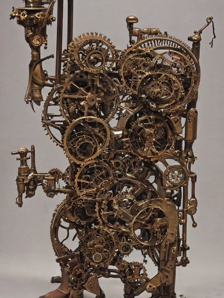 Prompt: a complex steampunk device, victorian art nouveau mechanics,