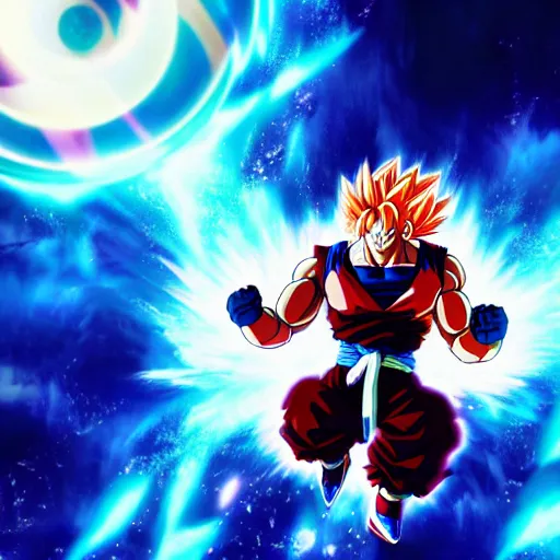 Image similar to an orangutan in dragon ball z going ultra instinct, 4 k, hyper realistic, dslr, high resolution, landscape, beautiful, anime, super saiyan, ultra instinct