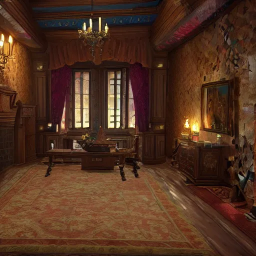 Prompt: the inside of a mansion, dungeons and dragons, 4 k, highly detailed