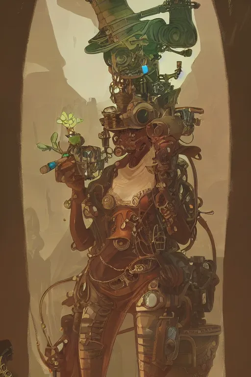 Prompt: anthropomorphic cactus as steampunk half - cyborg, western, high fantasy, dnd, smooth, sharp focus, illustration, highly detailed, digital painting, artstation, concept art, by disney animation, rossdraws, alphonse mucha, frank fanzzeta, collectible card art