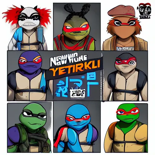 Prompt: new character sheets of new yokai characters in the style of and for the 2018 rise of the teenage mutant ninja turtles reboot on nickelodeon by the lead artist Andy suriano