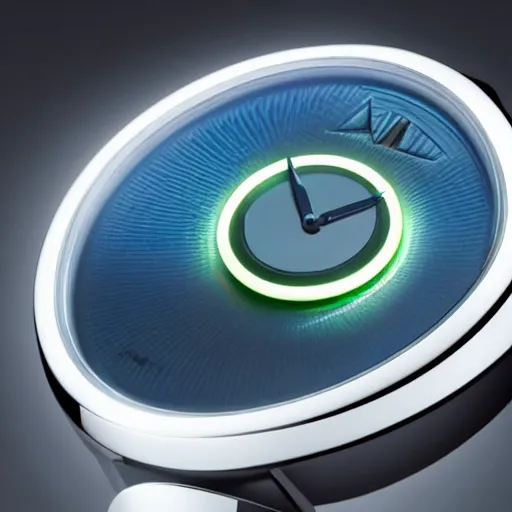 Image similar to an unusually shaped alien watch with a glowing face designed by zaha hadid