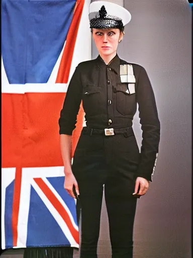 Prompt: a pretty young british police officer. 1 9 6 7. color portrait.