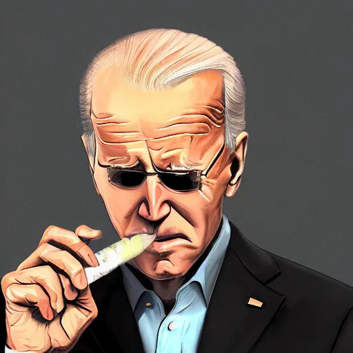 Image similar to joe biden smoking a giant joint, smoke, amazing detail, realistic digital art, artstation, award winning