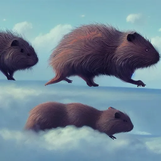 Image similar to Landscape Plains Panorama Wild enormous Hamster Behemoths roaming the windswept field simon stalenhag gerald brom christopher lovell daniela uhlig allison carl hiro izawa paul chadeisson pastel painting