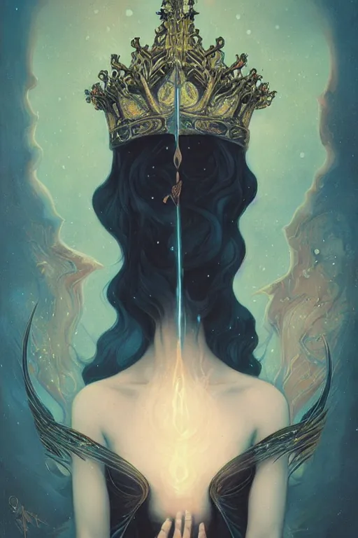 Image similar to jeweled Crown, other worldly, cruel and dark, art nouveau, by Anato Finnstark, Tom Bagshaw, Brom