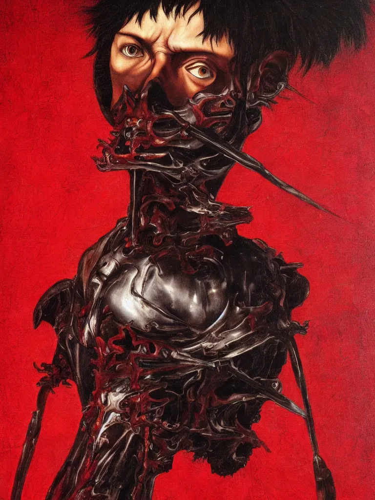Prompt: the black swordsman guts from berserk painted by caravaggio, red background, oil painting, baroque painting, highly detailed, 4 k