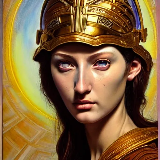 Image similar to hyperrealistic mixed media painting of beautiful goddess Athena, stunning 3d render inspired art by P. Craig Russell and Barry Windsor-Smith, perfect facial symmetry, dim volumetric lighting, 8k octane beautifully detailed render, post-processing, portrait, extremely hyper-detailed, intricate, epic composition, brown eyes, realistic eyes, correct!!! eyes, cinematic lighting, masterpiece, trending on artstation, very very detailed, masterpiece, stunning