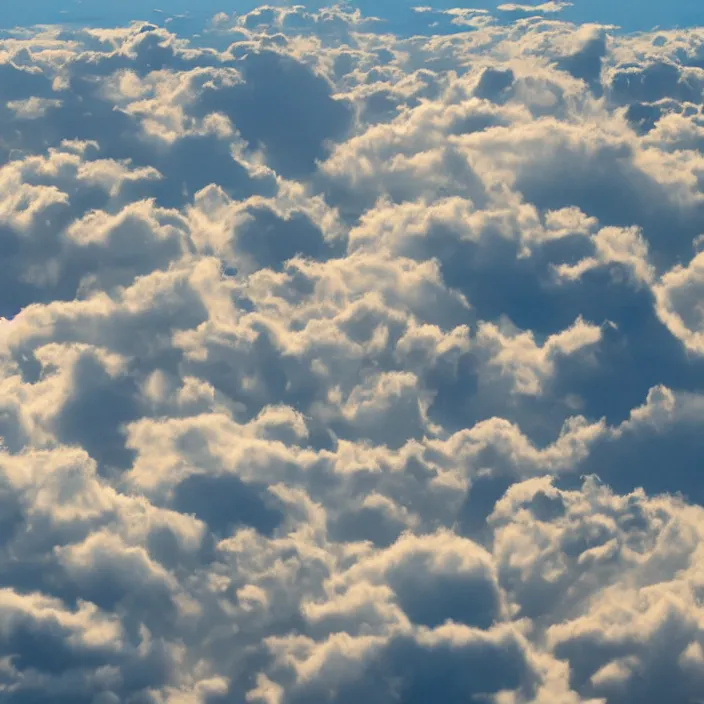 Image similar to Endless pale yellow clouds towering, seen from above, very detailed, 8k resolution