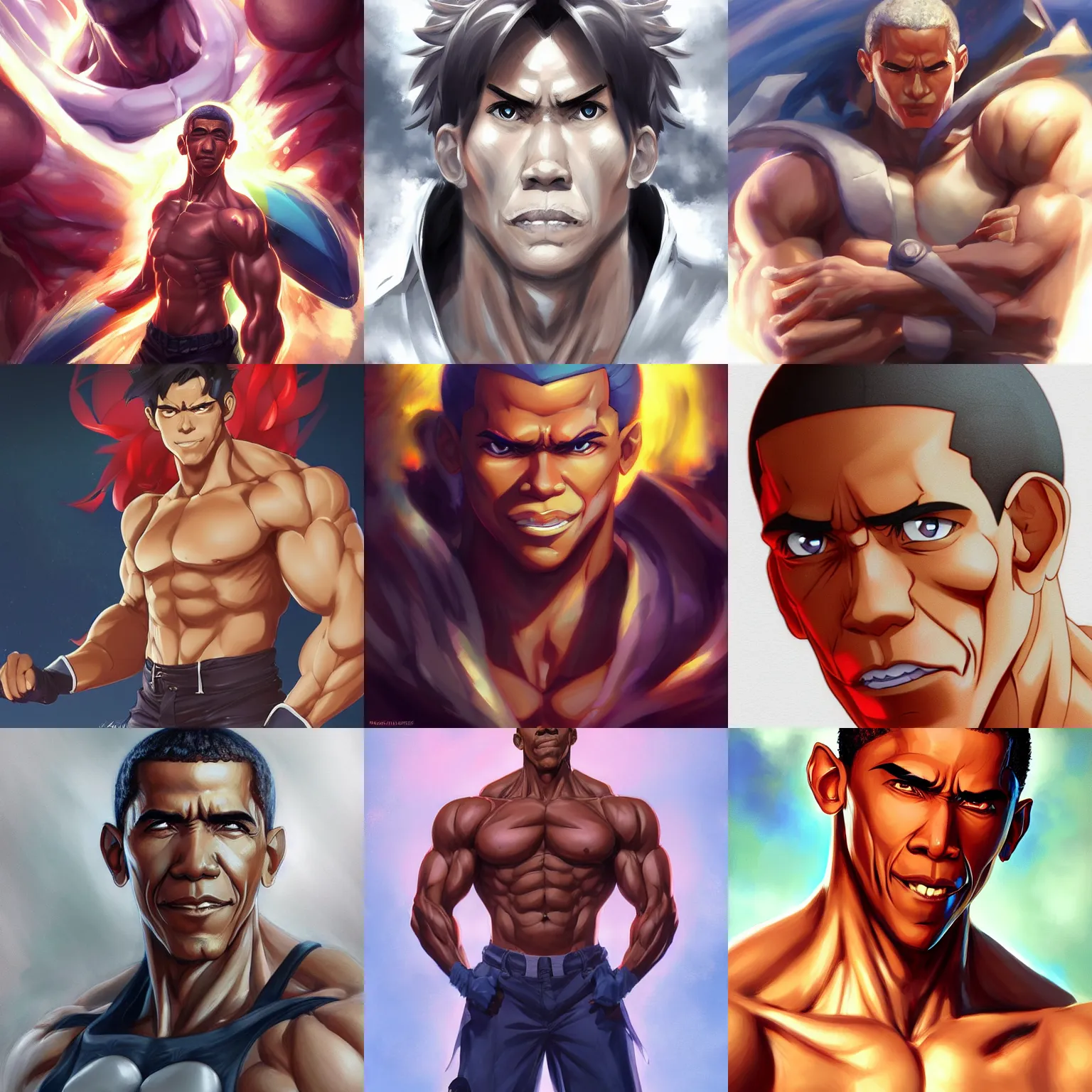 Image similar to anime portrait of obama as a muscular anime boy by stanley artgerm lau, wlop, rossdraws, james jean, andrei riabovitchev, marc simonetti, and sakimichan, trending on artstation