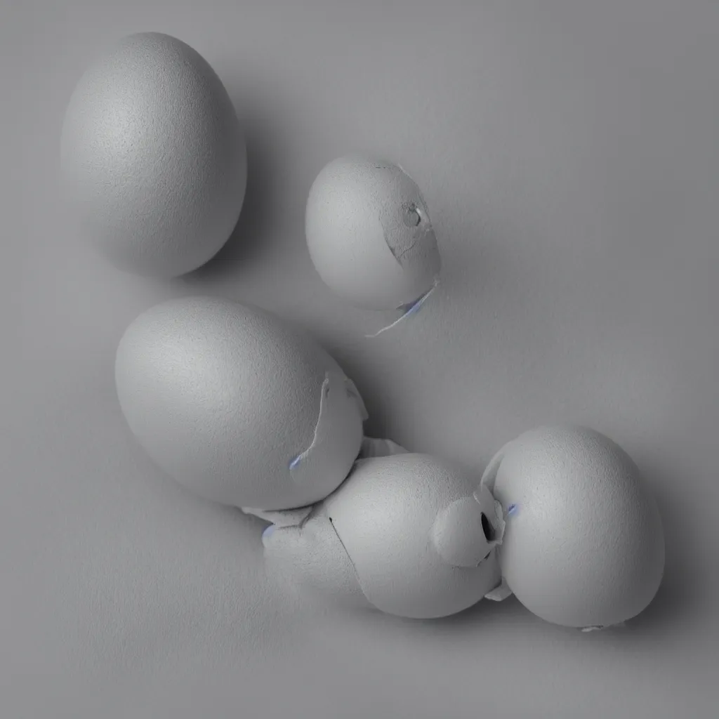 Prompt: baby robot hatching from egg, very detailed closeup studio photography, studio lighting, super realistic