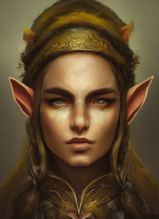 Image similar to face portrait of an elf druid with yellow eyes, perfect face details, symmetry, digital painting, trending on artstation and deviantart, epic composition, dynamic, highly detailed, ross draws, wlop, 8 k