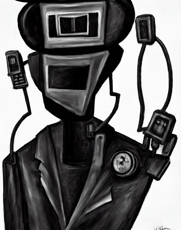 Image similar to portrait of noir robot detective