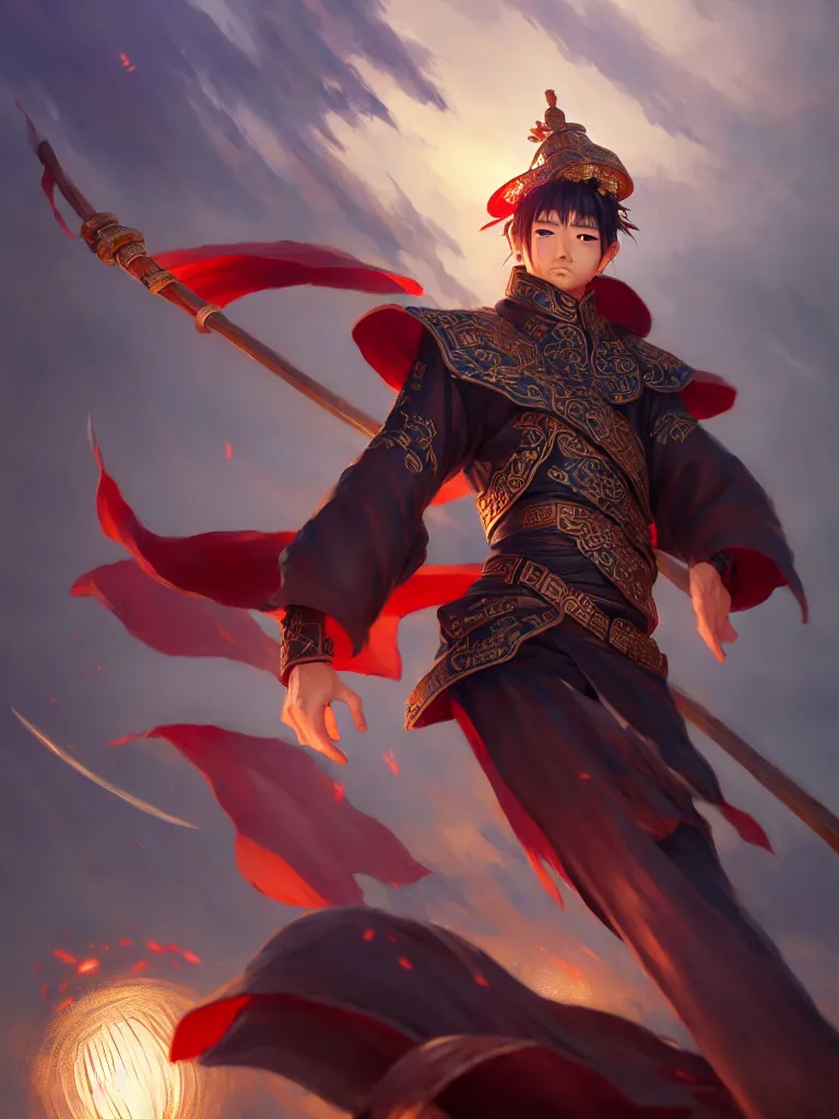 Prompt: 'Hu Tao' character in liyue harbor, Genshin Impact, fantasy, anime, manga, game art, concept art, digital painting, unreal engine, 8k, wallpaper art by Stanley Artgerm Lau, WLOP, Rossdraws, James Jean, Andrei Riabovitchev, Marc Simonetti, and Sakimichan