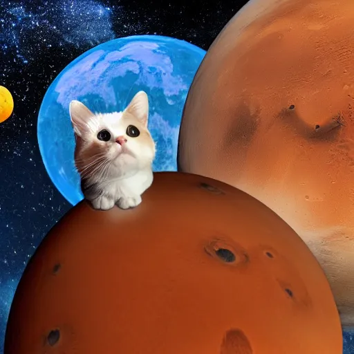 Image similar to a cat wearing a spacesuit in mars