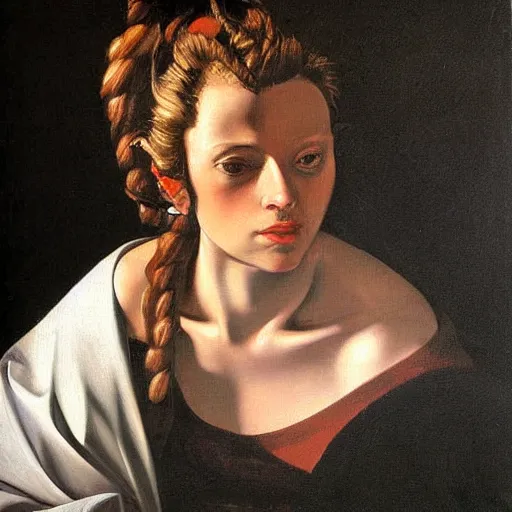 Image similar to oil painting clair obscur by caravaggio