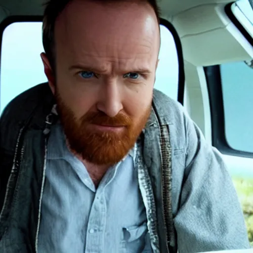 Image similar to Live Action Still of Aaron Paul dressed as Walter White, real life, hyperrealistic, ultra realistic, realistic, highly detailed, epic, HD quality, 8k resolution, body and headshot, film still