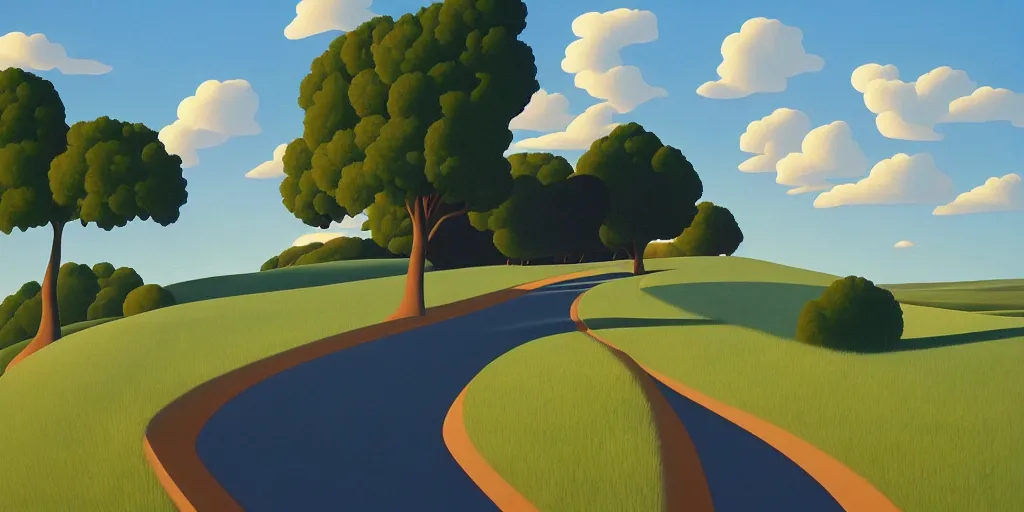 Prompt: running, blue sky, summer evening, kenton nelson