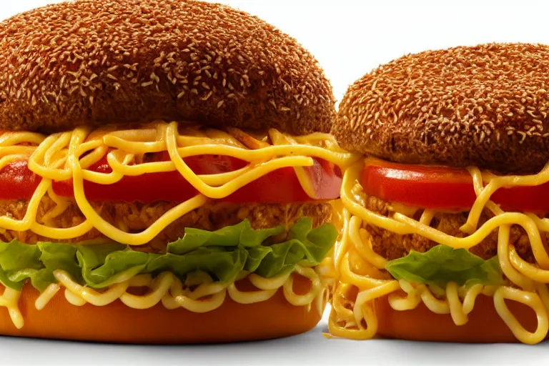 Image similar to mcdonalds spaghetti burger, commercial photography