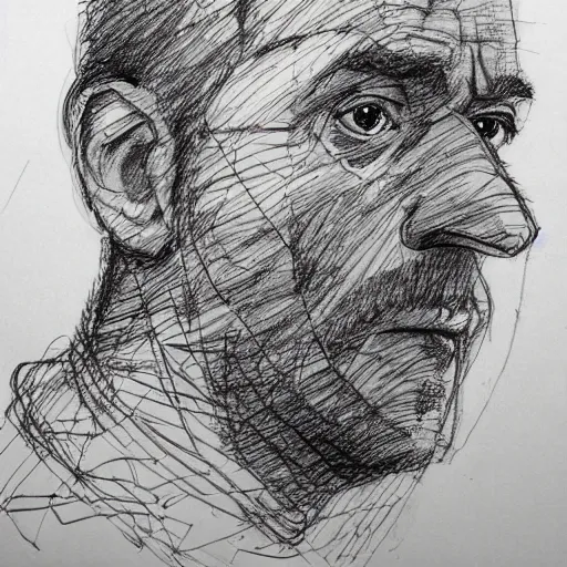 Image similar to a realistic yet scraggly portrait sketch of the side profile of a stern and sophisticated gigachad, trending on artstation, intricate details, in the style of frank auerbach, in the style of sergio aragones, in the style of martin ansin, in the style of david aja, in the style of mattias adolfsson